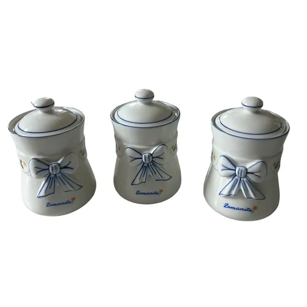 Love Space Lamanita Vintage‎ Set of 3 Spice Ceramic Jars Metal Tulip Rack